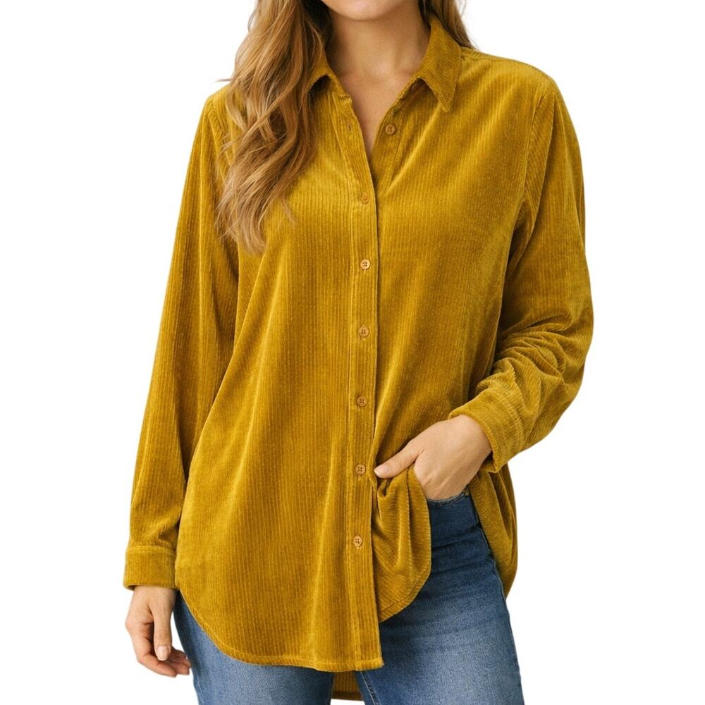 Philosophy Women's Large Amber Velvet Long Sleeve Button Down Shirt Textured